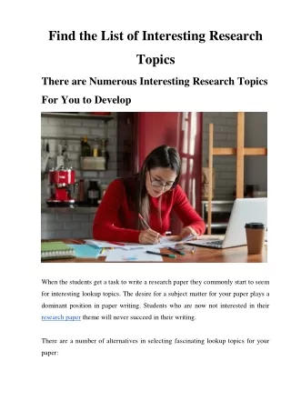 Find the List of Interesting Research Topics