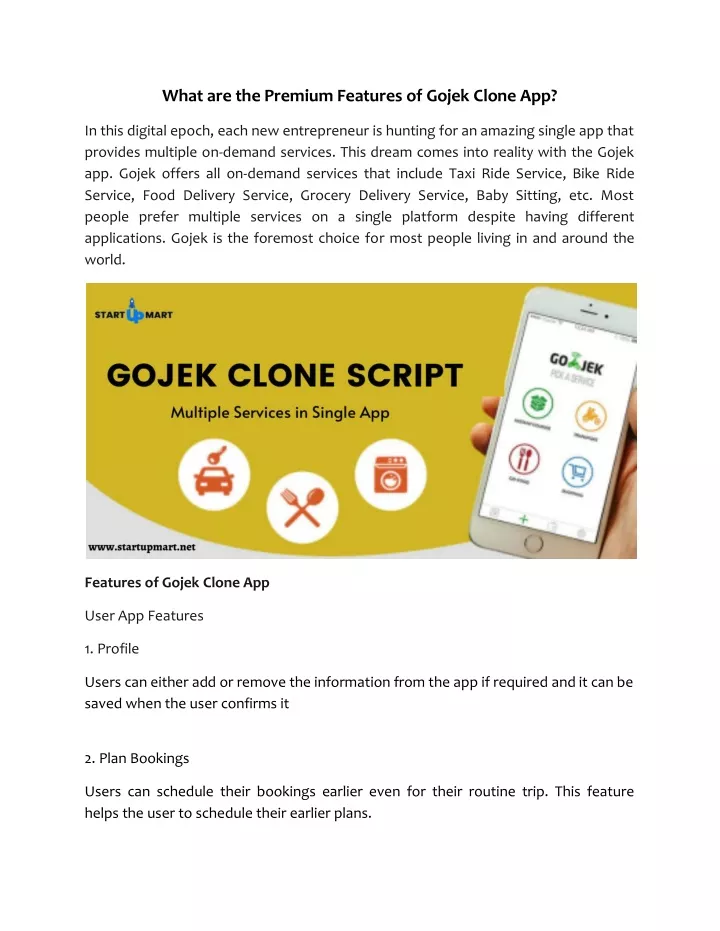 what are the premium features of gojek clone app