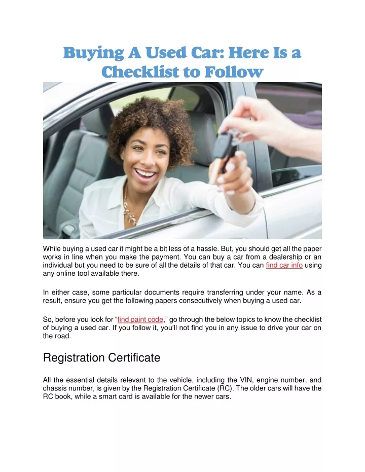 buying a used car here is a checklist to follow