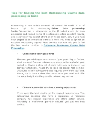 Tips for finding the best Outsourcing Claims data processing in India