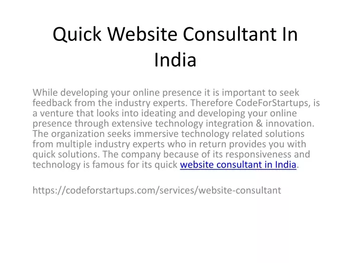 quick website consultant in india