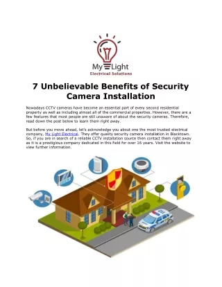 7 Unbelievable Benefits of Security Camera Installation