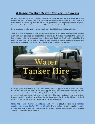 a guide to hire water tanker in ruwais