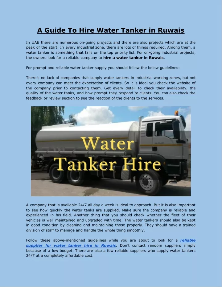 a guide to hire water tanker in ruwais