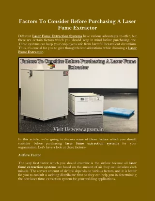 Factors To Consider Before Purchasing A Laser Fume Extractor