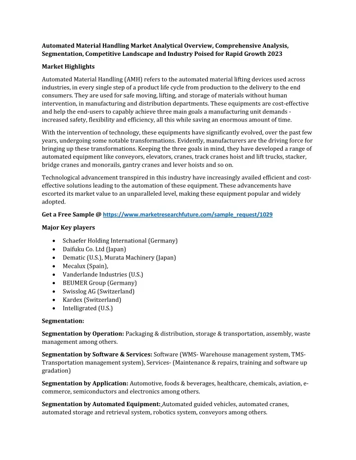 automated material handling market analytical