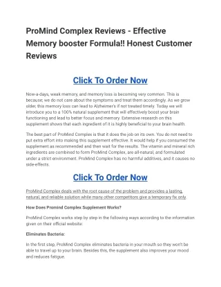 ProMind Complex Reviews - Effective Memory booster Formula!!