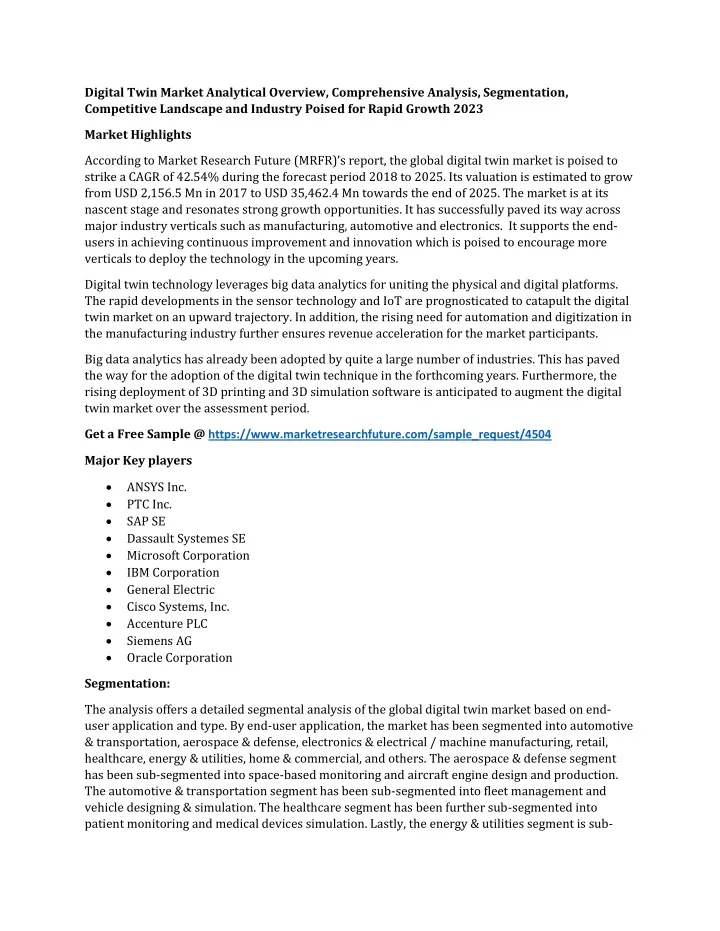 digital twin market analytical overview