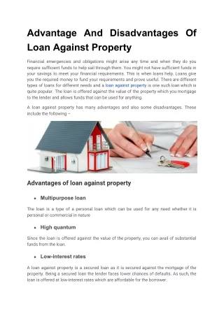 Advantage And Disadvantages Of Loan Against Property