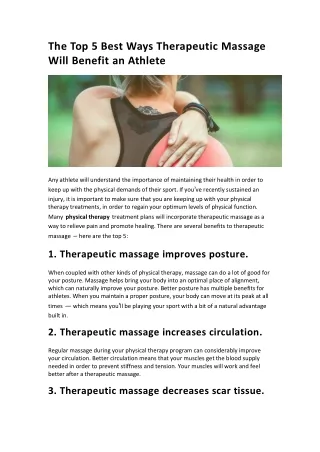 The Top 5 Best Ways Therapeutic Massage Will Benefit an Athlete