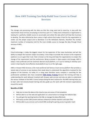 How AWS Training Can Help Build Your Career in Cloud Services