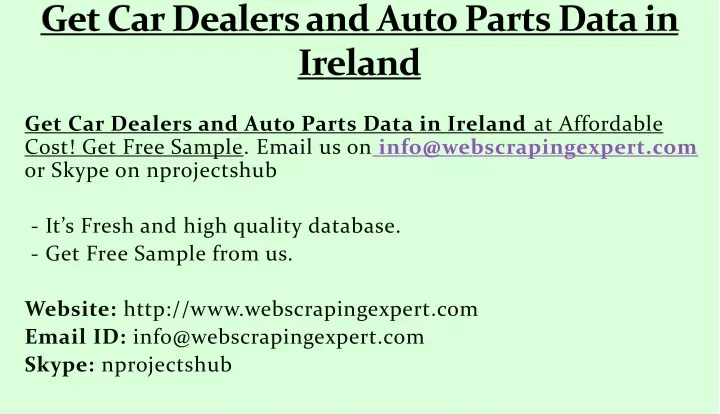get car dealers and auto parts data in ireland