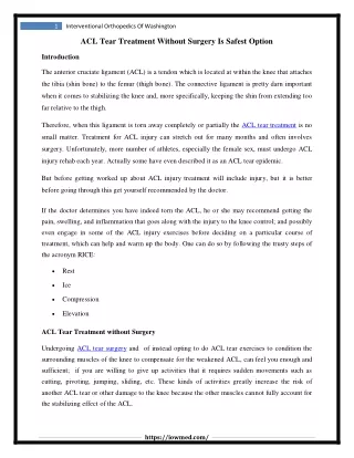ACL Tear Treatment Without Surgery Is Safest Option