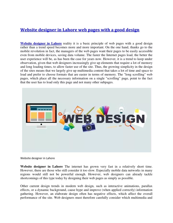 website designer in lahore web pages with a good