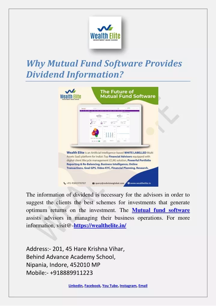 why mutual fund software provides dividend