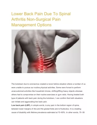 Lower Back Pain Due to Spinal Arthritis Non-Surgical Pain Management Options