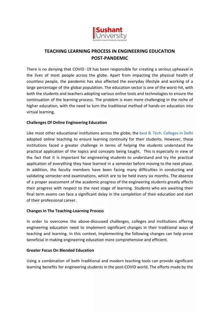 teaching learning process in engineering