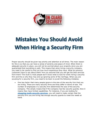 Mistakes You Should Avoid When Hiring a Security Firm