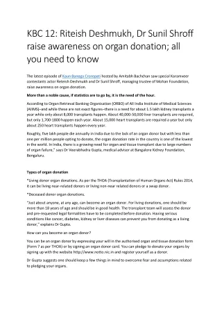 KBC 12: Riteish Deshmukh, Dr Sunil Shroff raise awareness on organ donation; all you need to know