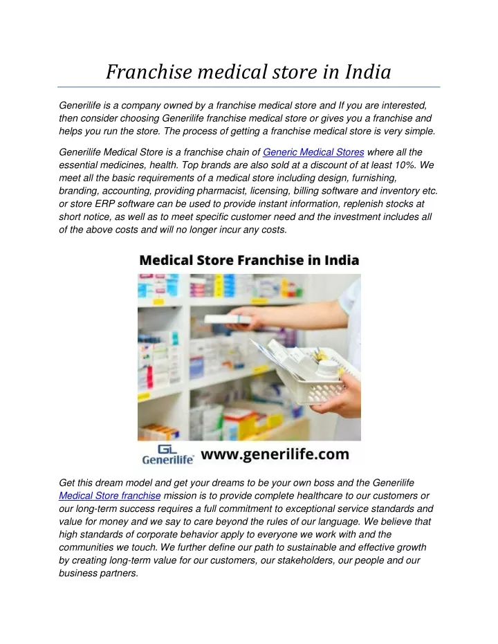 franchise medical store in india