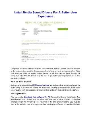Install Nvidia Sound Drivers For A Better User Experience