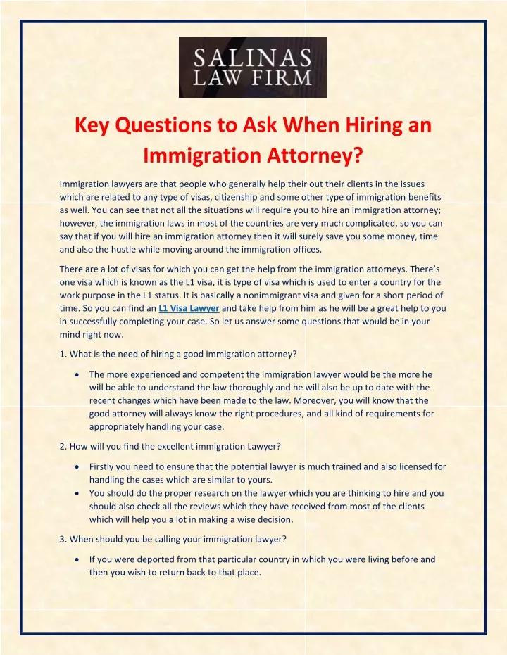 key questions to ask when hiring an immigration