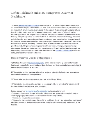 define telehealth and how it improves quality