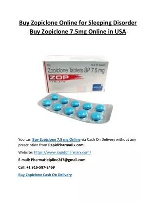 Buy Zopiclone Online for sleeping disorder | Buy Zopiclone 7.5mg Online in USA