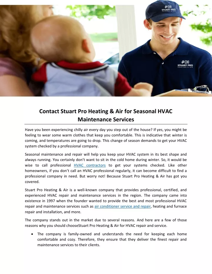 contact stuart pro heating air for seasonal hvac