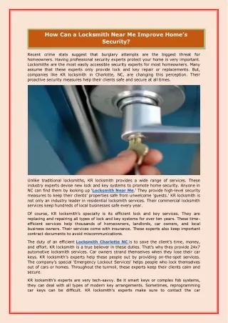 how can a locksmith near me improve home