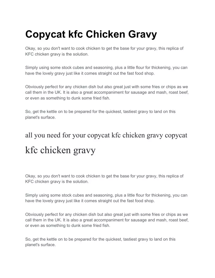 copycat kfc chicken gravy