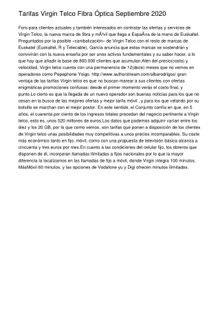 Tarifas Virgin Telco Fibra Óptica Septiembre 2020