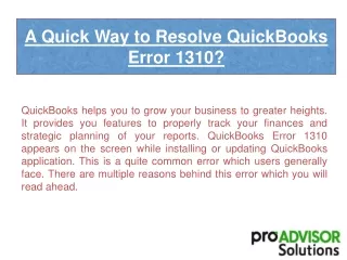 A Quick Way to Resolve QuickBooks Error 1310