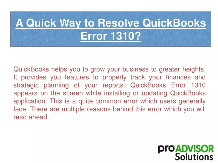 a quick way to resolve quickbooks error 1310
