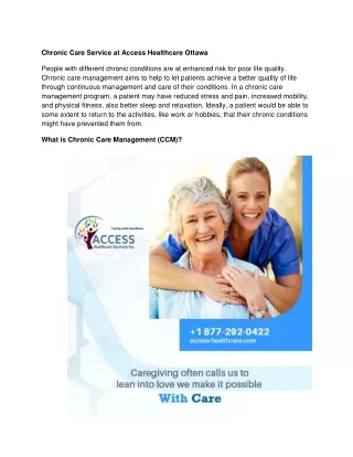 Chronic Care Service at Access Healthcare Ottawa