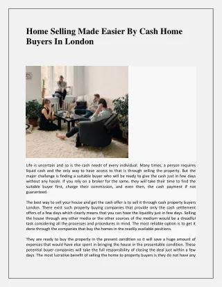 Home Selling Made Easier By Cash Home Buyers In London