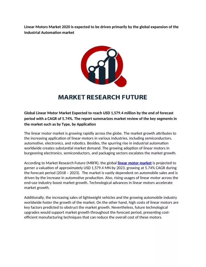 linear motors market 2020 is expected