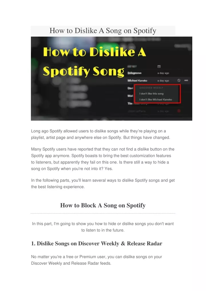how to dislike a song on spotify