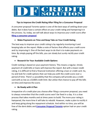 tips to improve the credit rating after filing