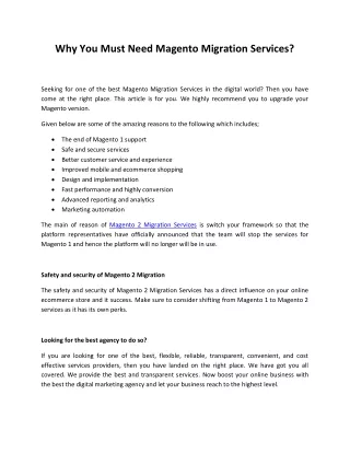 why you must need magento migration services