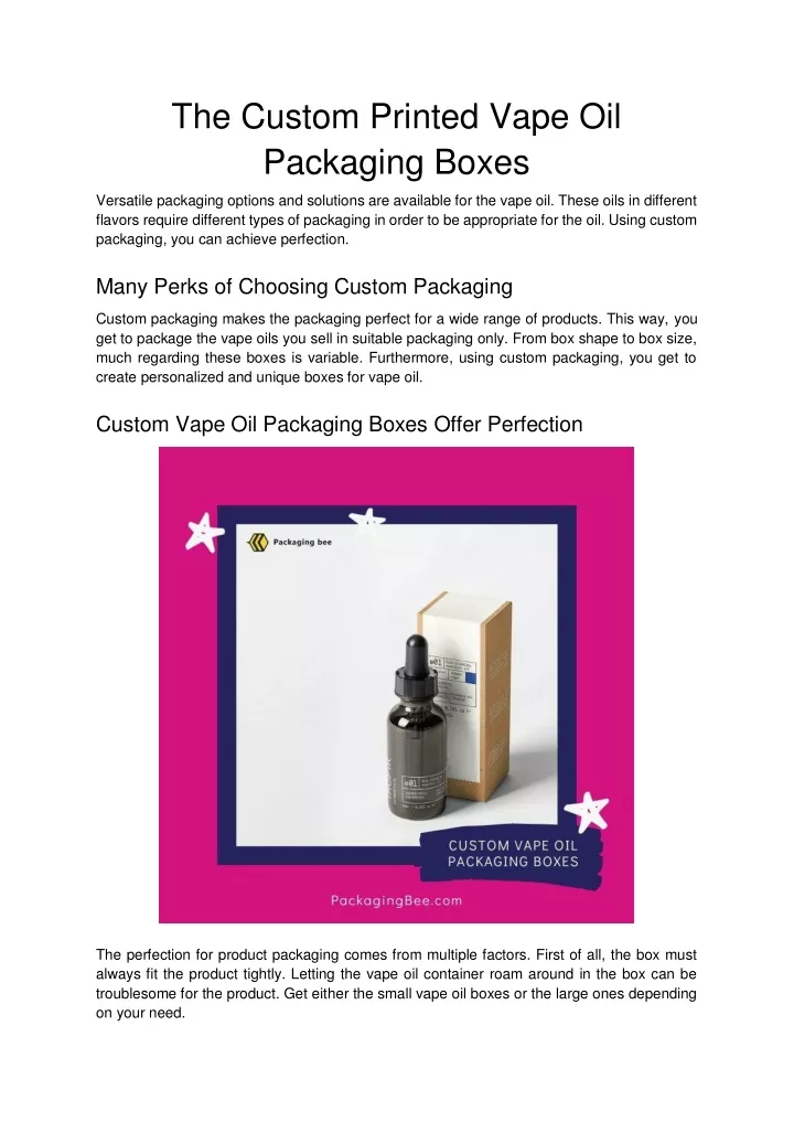 the custom printed vape oil packaging boxes