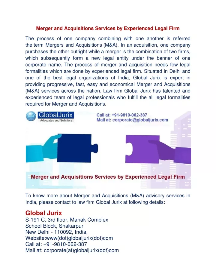 merger and acquisitions services by experienced