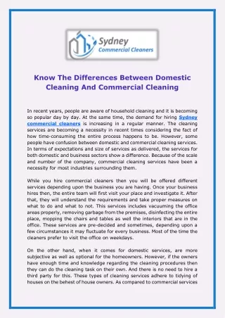 Know The Differences Between Domestic Cleaning And Commercial Cleaning