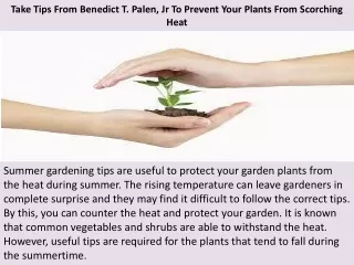 Take Tips From Benedict T. Palen, Jr To Prevent Your Plants From Scorching Heat