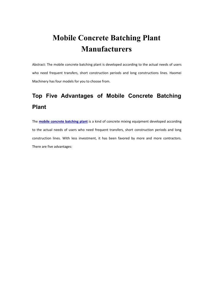 mobile concrete batching plant manufacturers
