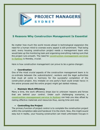 5 Reasons Why Construction Management Is Essential