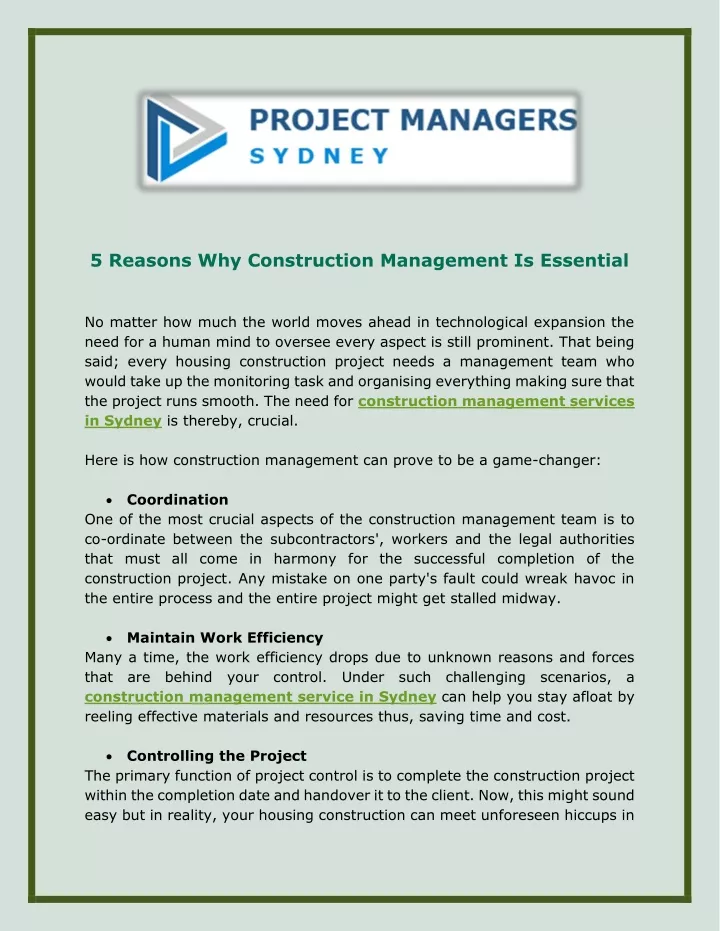 5 reasons why construction management is essential