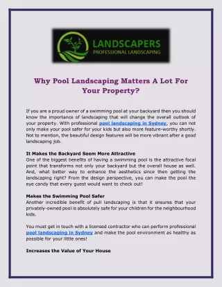 Why Pool Landscaping Matters A Lot For Your Property?