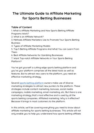 The Ultimate Guide to Affiliate Marketing for Sports Betting Businesses