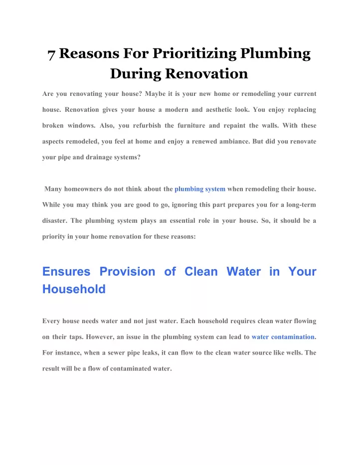 7 reasons for prioritizing plumbing during